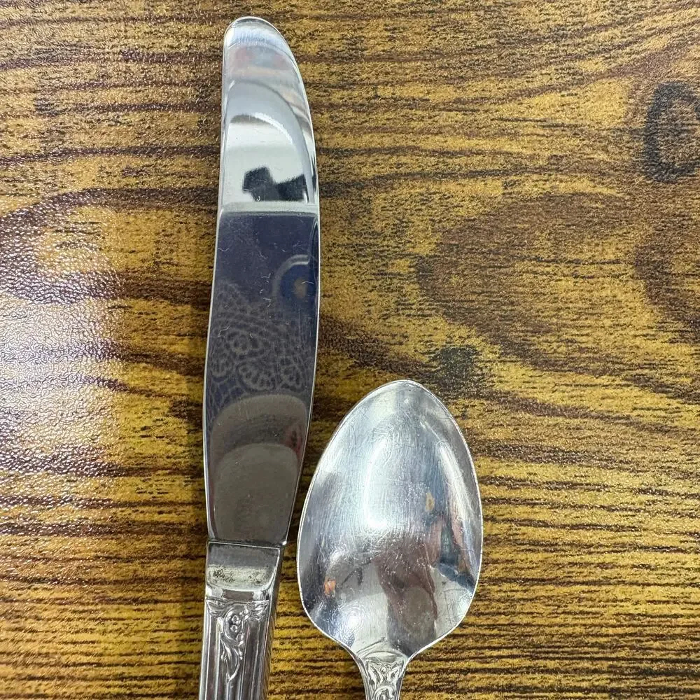 Oneida Hollow Handle Youth Knife & Five O Clock Teaspoon Enchantment-Londontown